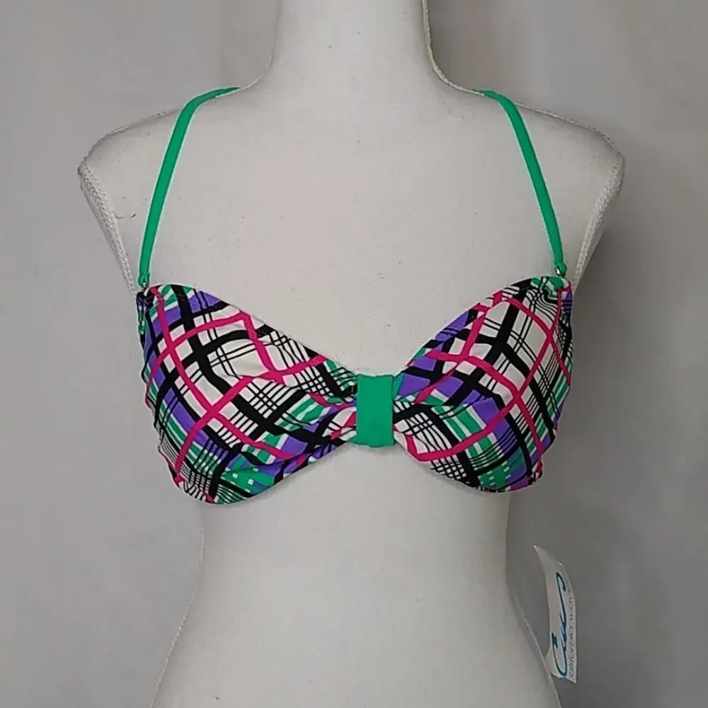 California Waves Plaid Multicolor Bikini Top XL